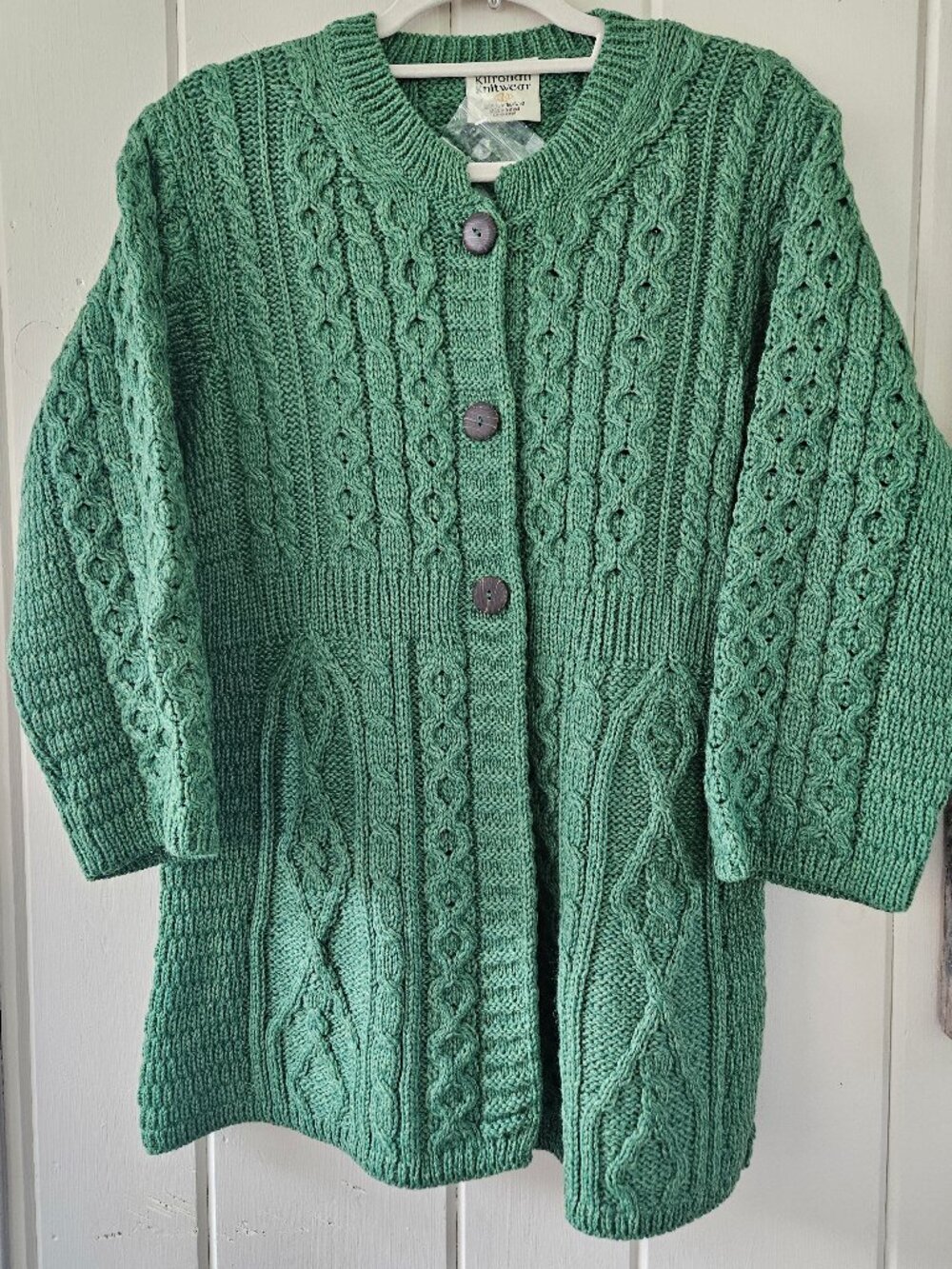 NWOT Kilronan Knitwear Green Merino Wool Empire Waist Cardigan L